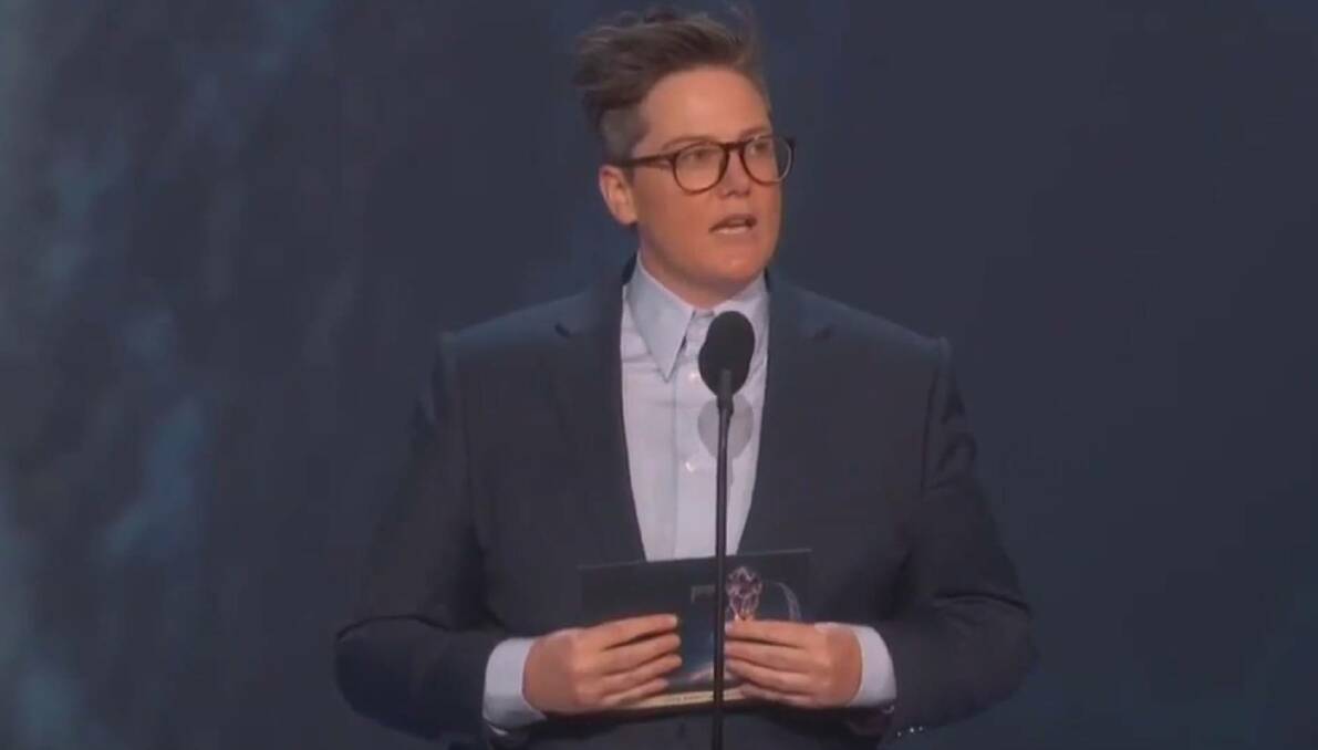 STAR POWER: Tasmanian comedian Hannah Gadsby, pictured here hosting the 2018 Emmy Awards, has been nominated for two AACTA Awards. Picture: Fairfax