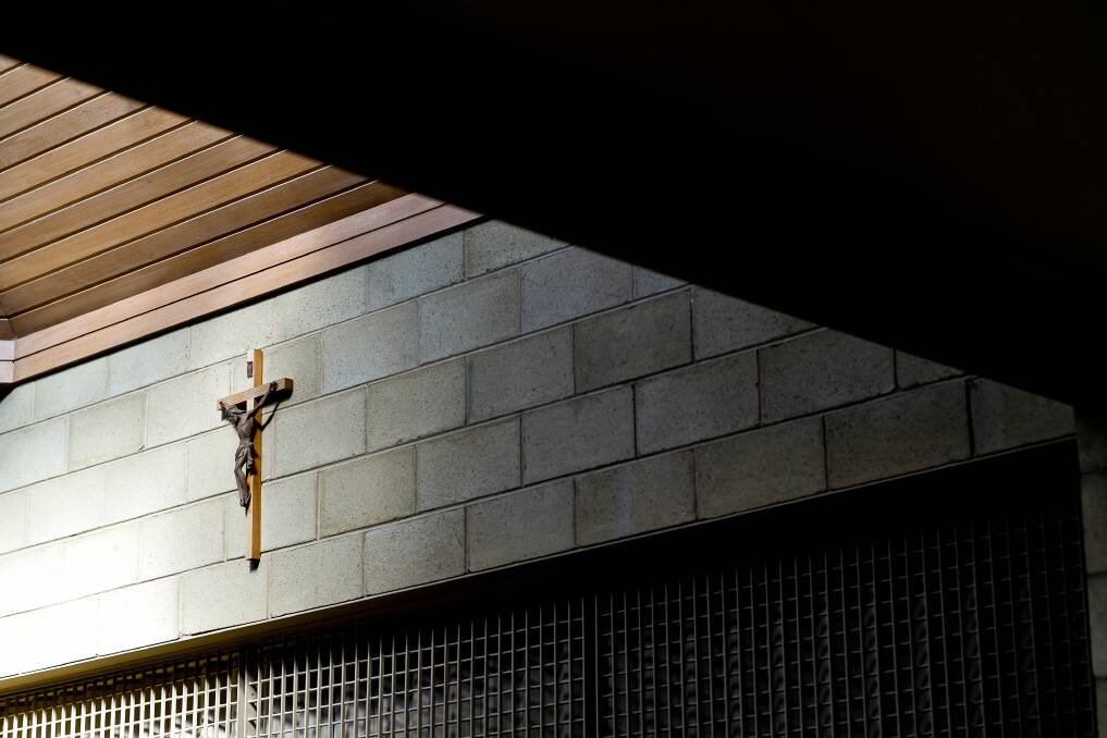 The church features familiar Catholic iconography. Picture: Scott Gelston 
