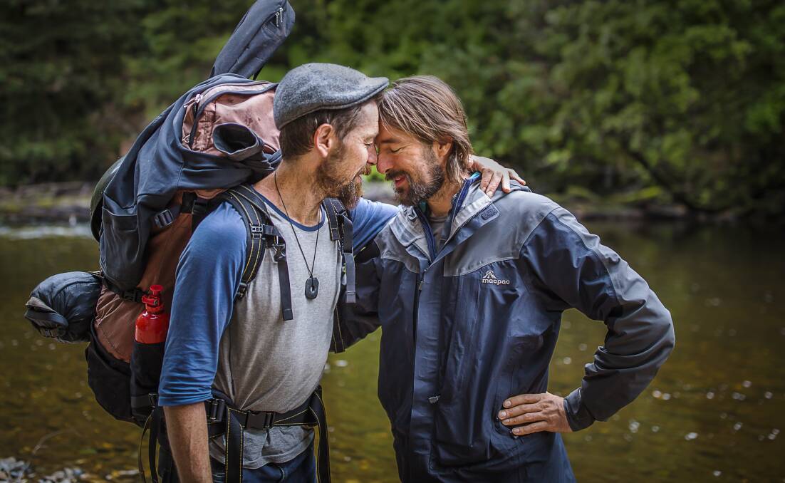 Paul Hoelen (right) connects with another man on a Tasmanian Men's Gathering. Picture: Paul Hoelen 