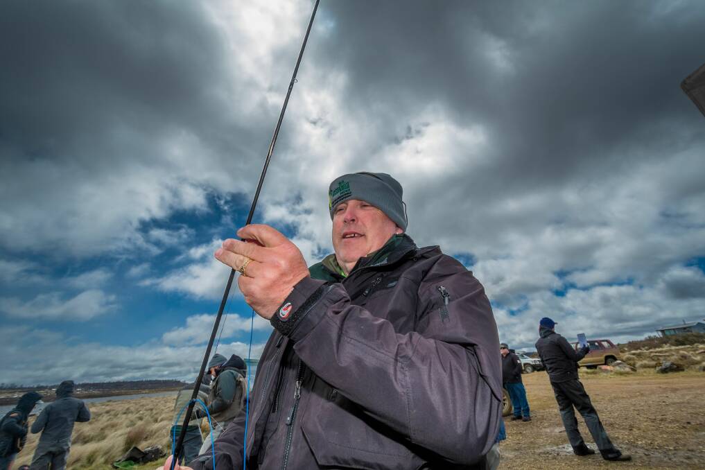 HOOKED: John Buckley of Ireland at the World Fly Fishing championships at Little Pine Lagoon. Picture: Phillip Biggs 