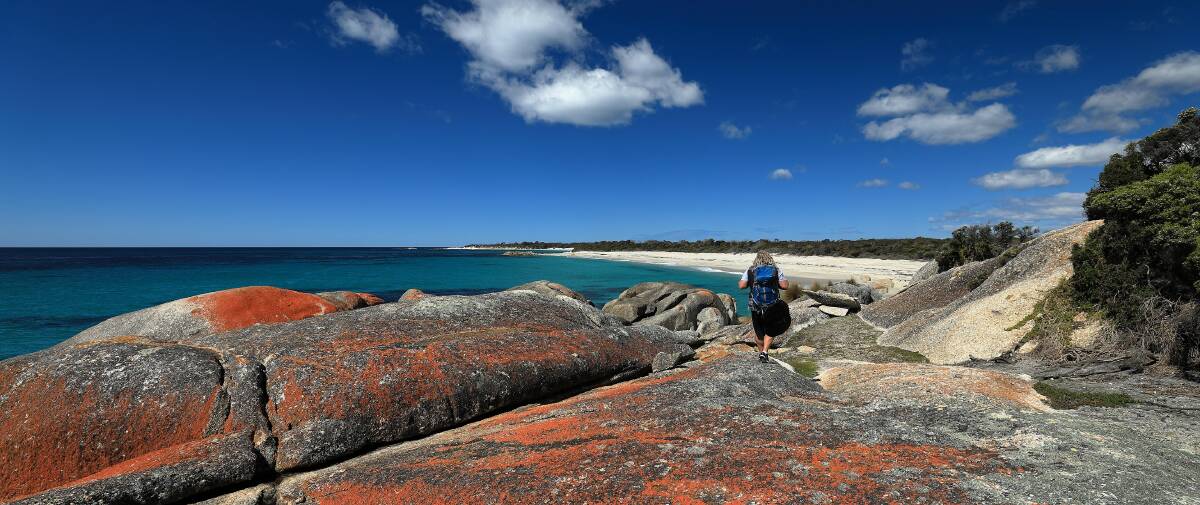SPIRITUAL JOURNEY: Tim Crawshaw on the Bay of Fires Walk for Spiritual Seekers. Picture: Supplied 