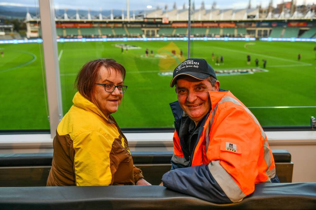 VIP: The Examiner subscribers Christine Saunders and Rod Johnstone of Launceston in the Hawthorn President's Function Room. Picture: Scott Gelston