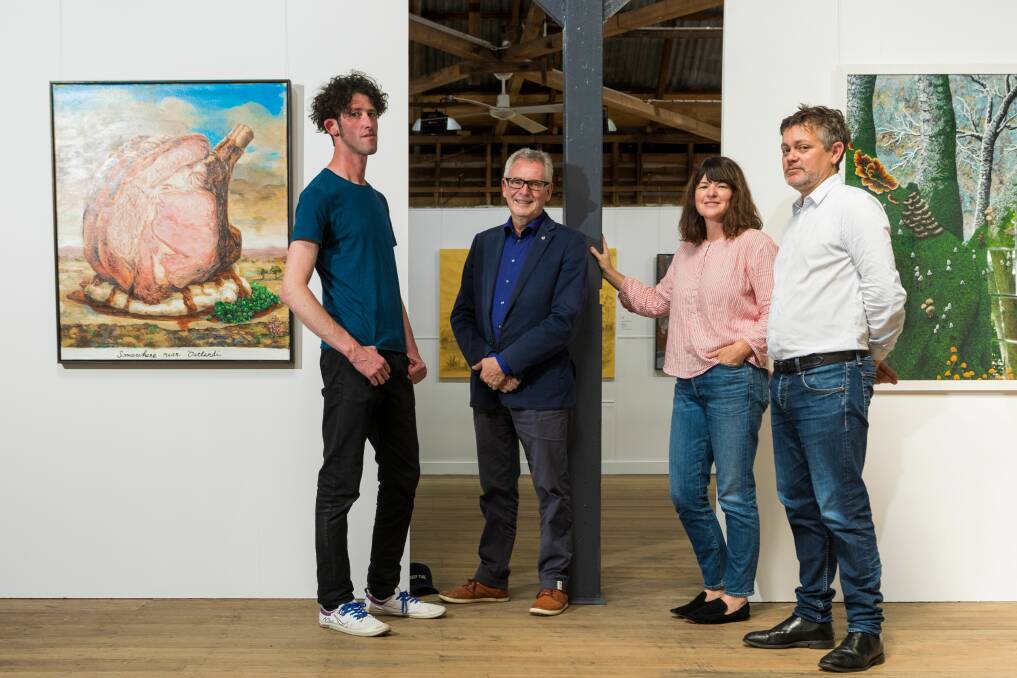 WINNER: Glover Prize winner Robert O'Connor with judges Chris Saines, Fiona Lowry and Jarrod Rawlins. Picture: Phillip Biggs 