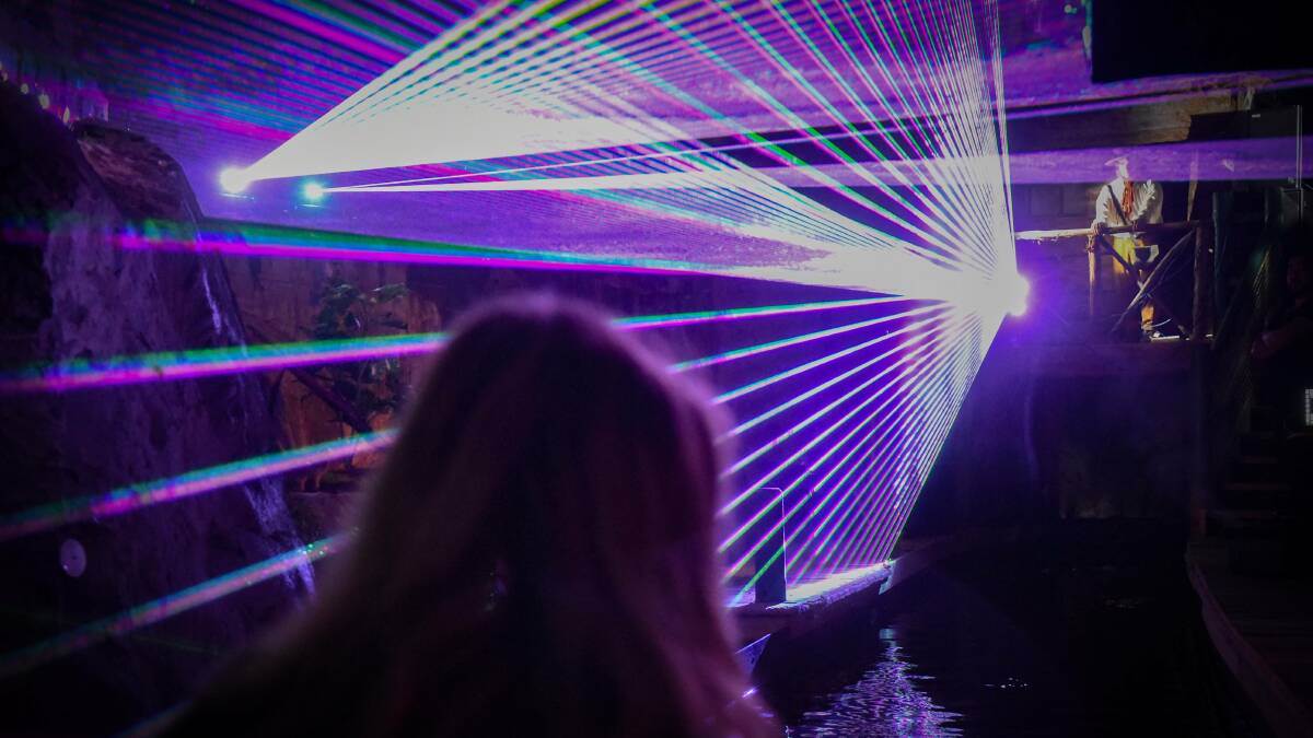 A laser installation from the Melbourne Electronic Sound Studio as part of Hypnos Cave. Picture: Paul Scambler 