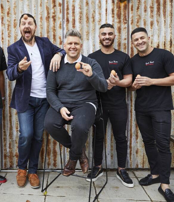 EGGCITING: Judge Manu Feidel, Launceston's Massimo Mele, and winning chefs Najib Haddad and Jeremy Agha at the Eggsellence Awards. Picture: Supplied 