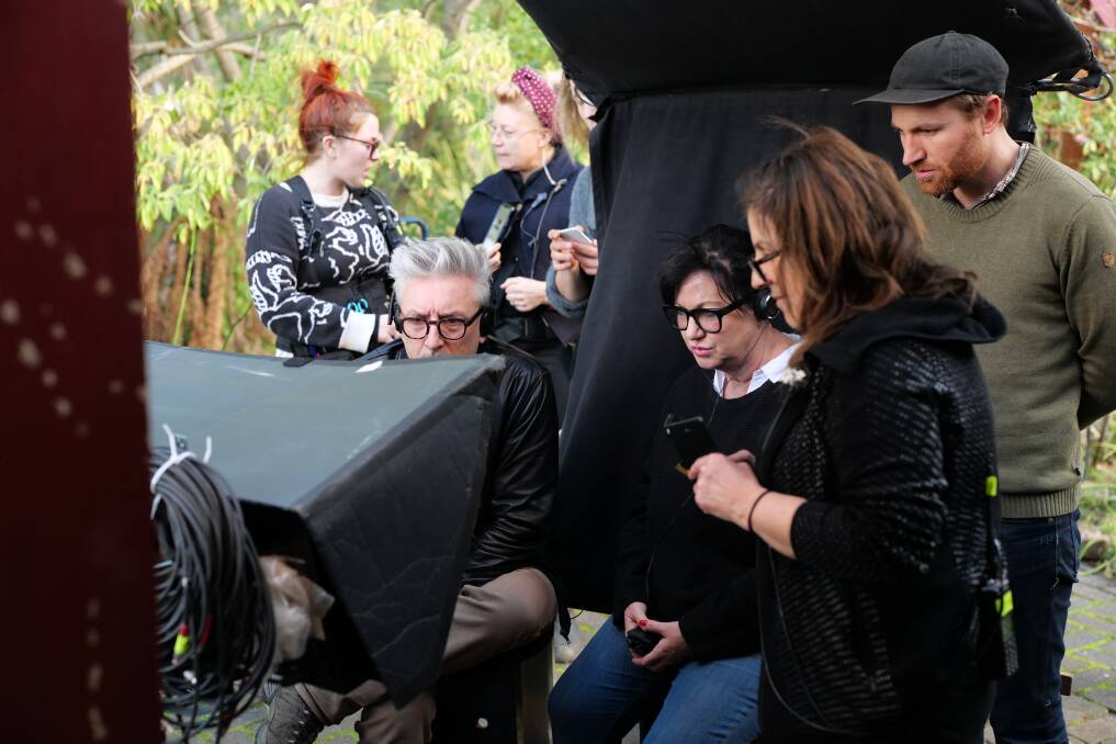 Vicki Madden on set this year during filming of the Gloaming in Hobart, with director Greg McLean. Picture: Supplied 