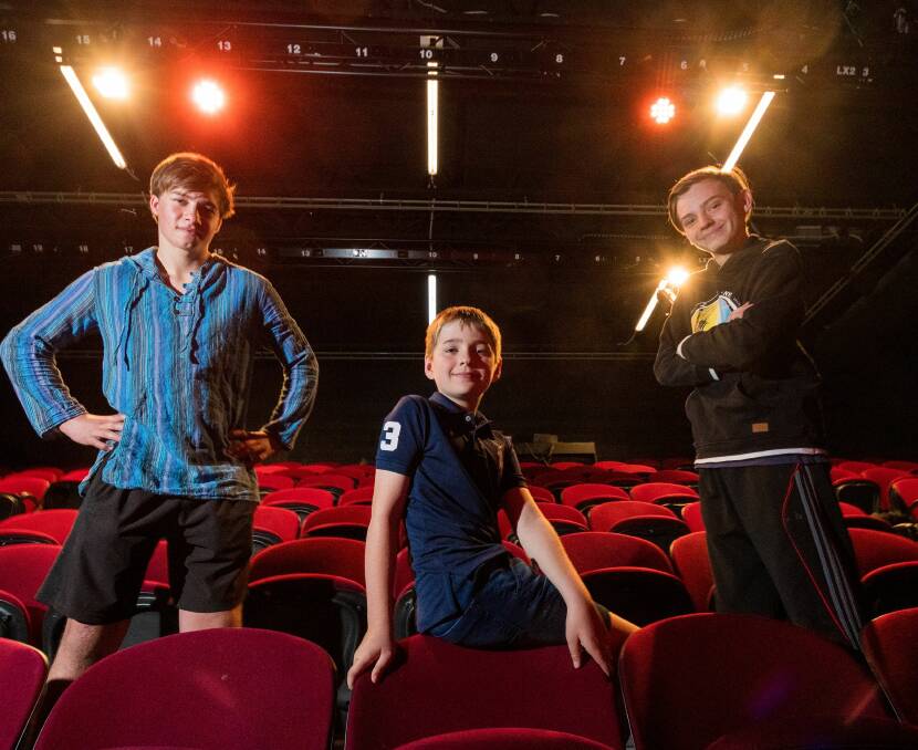 RISING STARS: Dominic Grose, 17, William Donald, 9, and Jackson Kelder, 13, star in Launceston Youth Theatre Ensemble's upcoming shows. Picture: Phillip Biggs