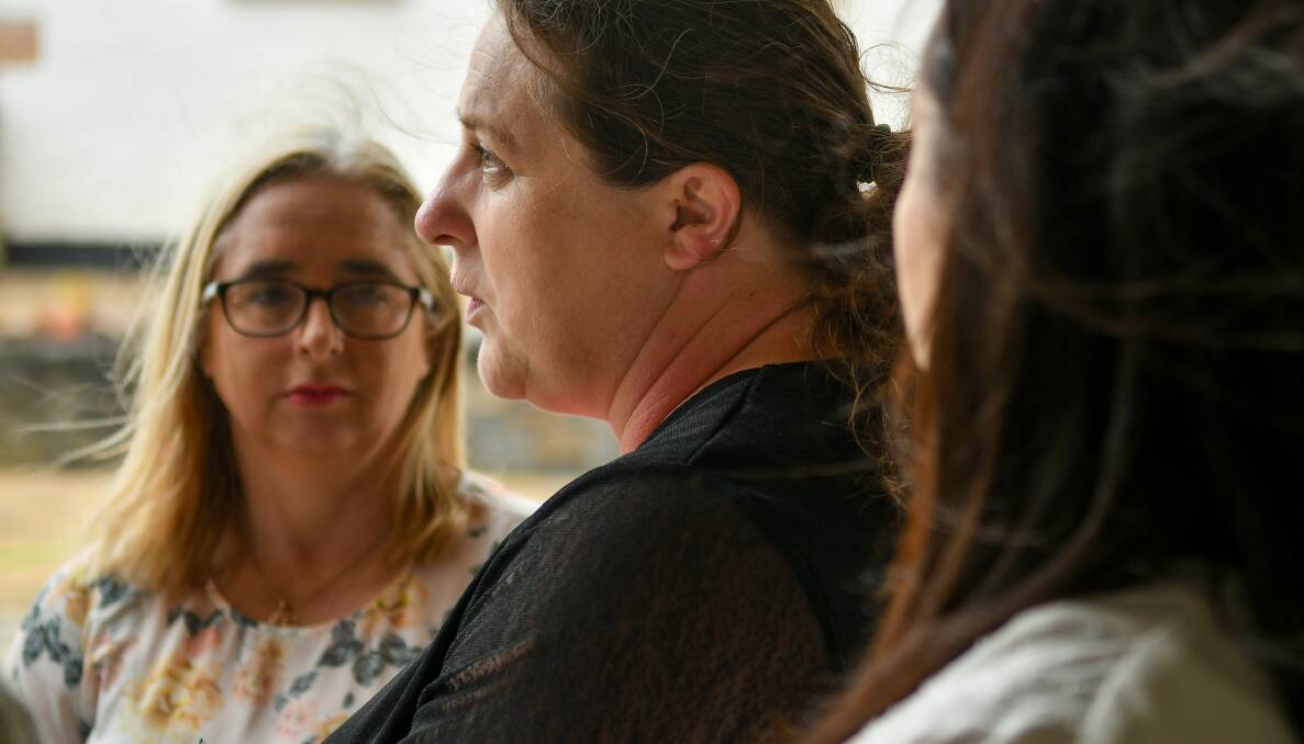 SURVIVOR: Alison Butcher, of Devonport, joined Bass Labor MHA Michelle O'Byrne and Labor candidate for Rosevears Jess Greene in calling for more funding for family violence services. Picture: Scott Gelston 