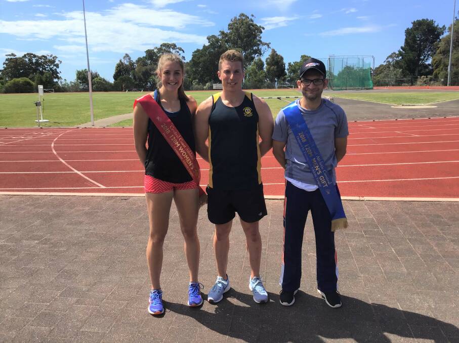 Winning smiles: Brooke Jones, Jarred Gilroy and Brendan Smart after their successes at the Central Coast Carnival on Saturday. Picture: Supplied.