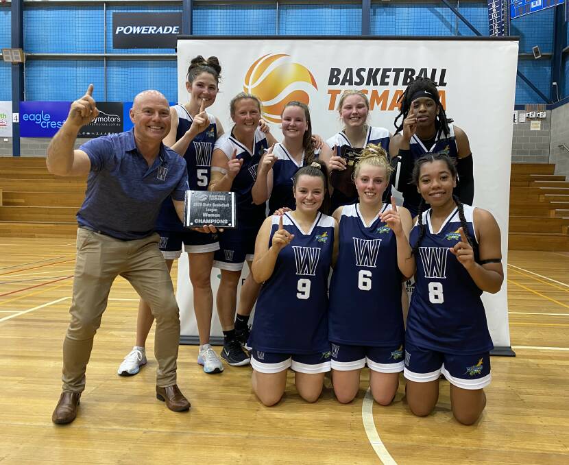 Wild times: Wynyard's women's team celebrate their grand final win in the State Basketball League on Sunday. Picture: Basketball Tasmania.