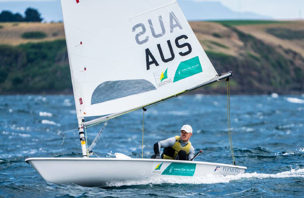 Sailing to victory: Standard champion Tom Burton competes on the final day of racing at the Oceania and Australian Laser Championships. Picture: Beau Outteridge.