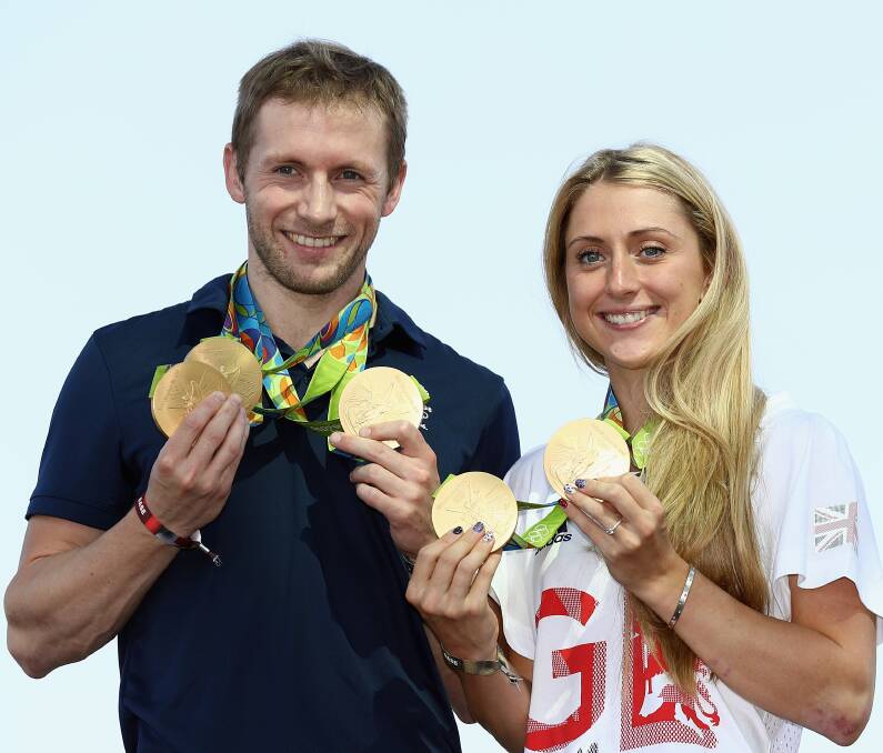 Dominance: British track cyclists Laura Trott and Jason Kenny pose with their gold medals from the Rio Olympics, assisted by their sport getting significant lottery funding. Picture: Getty Images.