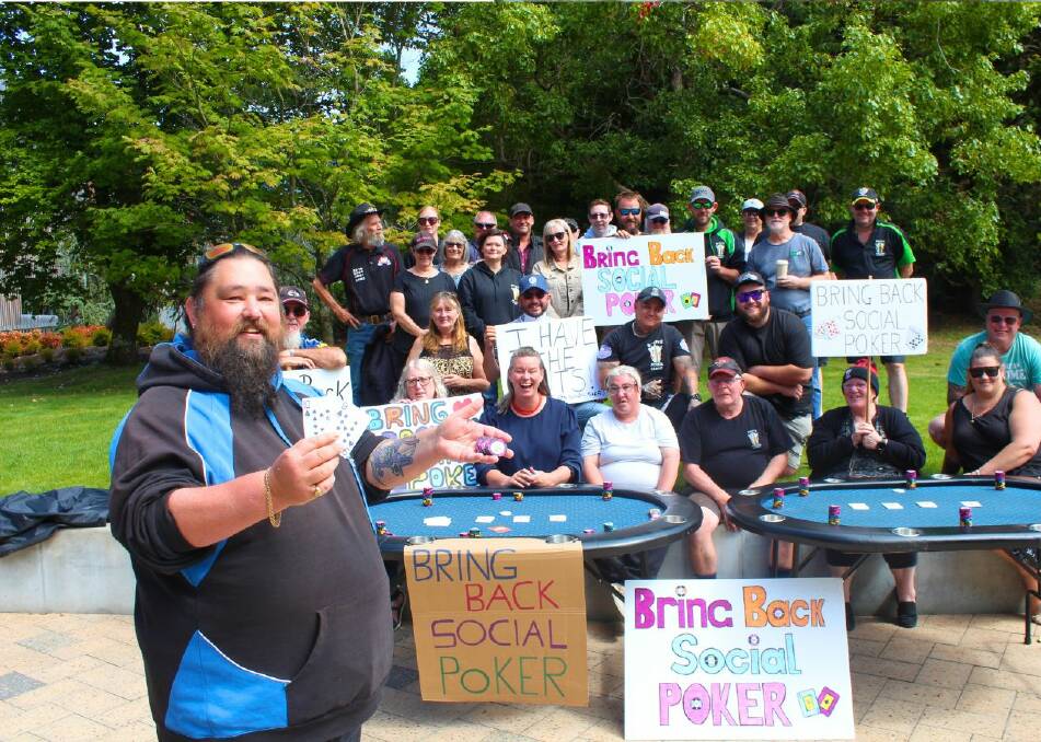 Bullets Poker League co-owner John Allmark at a poker protest in Launceston on Saturday. Picture by Hamish Geale 