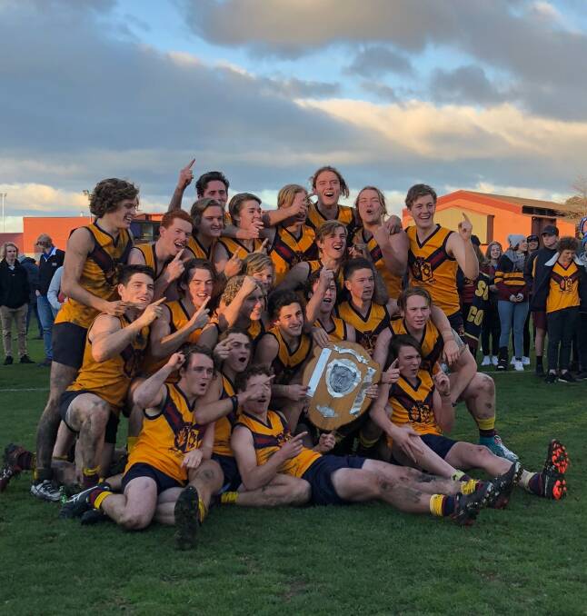 SWEET VICTORY: Scotch Oakburn celebrates victory over Hutchins in the SATIS football state final. Picture: Supplied