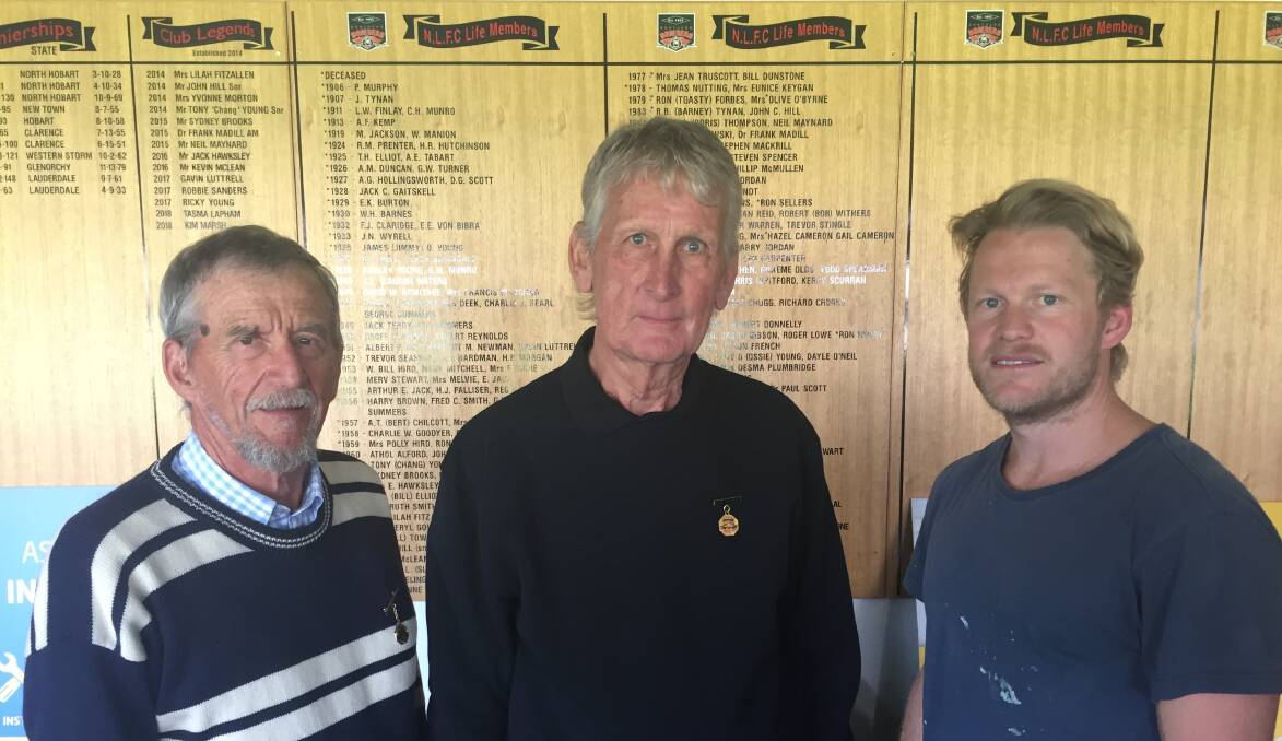 BOMBER BOYS: Graeme Barlow, David Peck and Shane Wager share a moment at last weekend's North Launceston life members function. 