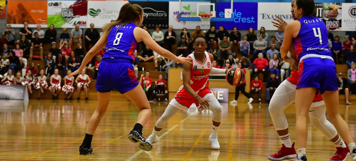 HOME SOIL: American recruit Stephanie Gardner in action during her first hit-out for the Tornadoes at Elphin Sports Centre. Picture: Scott Gelston
