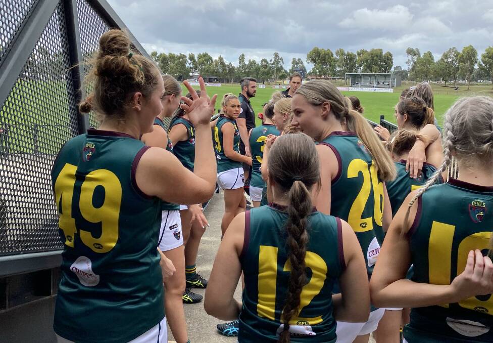 HISTORY MAKERS: Tasmania Devils opened their NAB League Girls account with a 62-point win at Craigieburn on Saturday. Picture: Supplied 