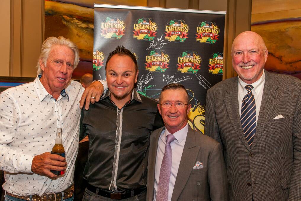 DREAM TEAM: Jeff Thomson, Steven Bradbury, Malcolm Johnston and Rex Hunt at Evandale Football Club's sporting luncheon at Country Club Casino. Picture: Phillip Biggs