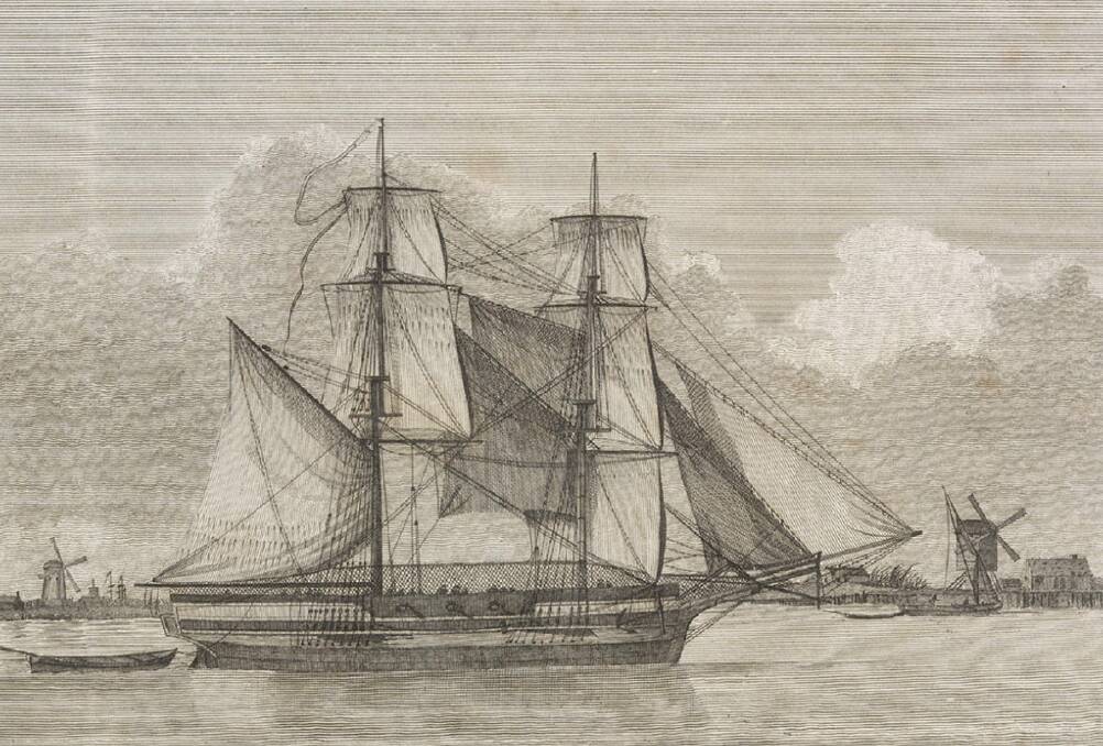 Sketch of the Lady Nelson in England. Picture by Public Domain Image, State Library of New South Wales