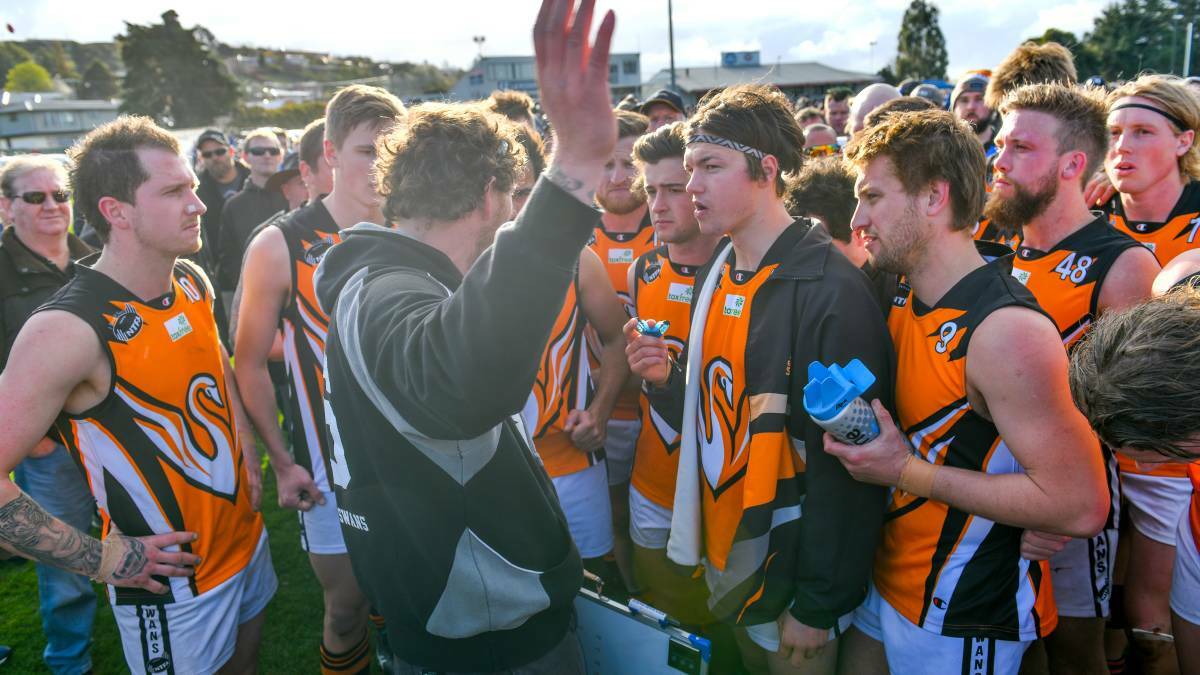 LEADER: Ned Hyland addresses his players. Picture: Scott Gelston