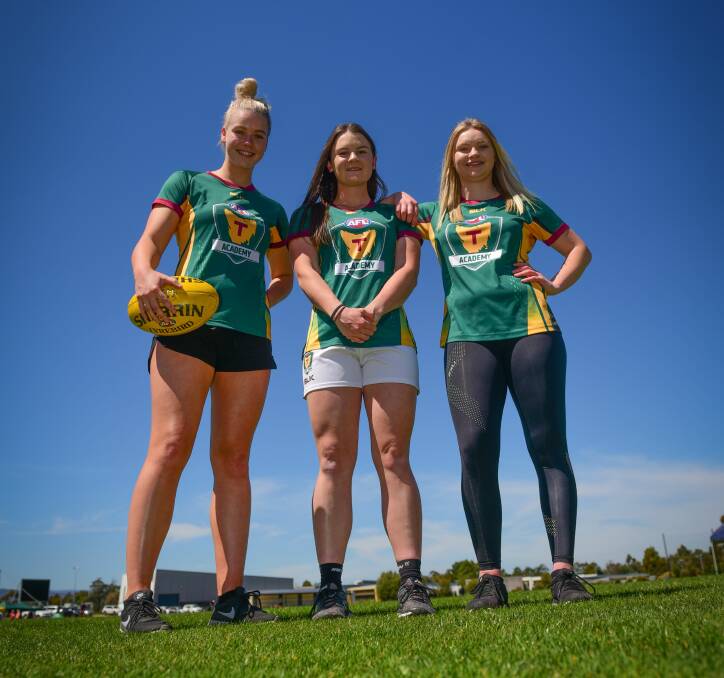 SKY IS THE LIMIT: Blues trio Georgia Hill, Courtney Webb and Daria Bannister. Webb and Bannister have been drafted to AFLW lists while Hill is considered a good chance in 2018.