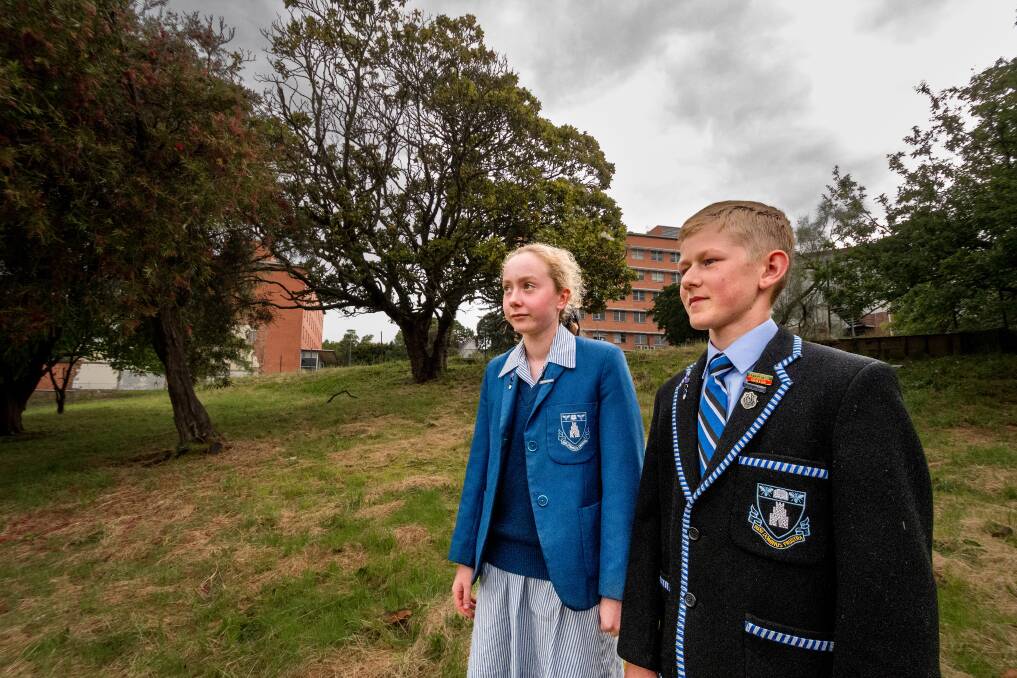 Launceston Church Grammar School will be developing land between the junior school and the old Queen Victoria hospital. Pictured are school captains Elsie Miller and Ben Watson. Picture by Phillip Biggs