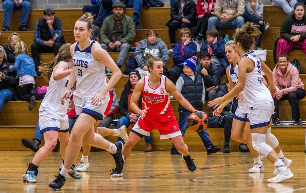 BOXED IN: Tornadoes captain Lauren Mansfield navigates her way up the court in her side's win over Frankston last weekend. Picture: Phillip Biggs