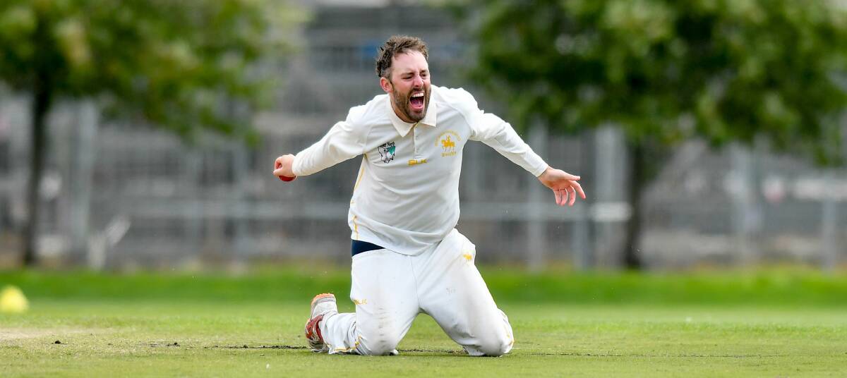GOT HIM: Jeremy Jackson celebrates removing Cam Lynch with a diving caught-and-bowled effort. 