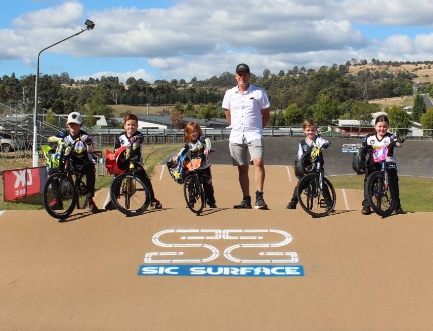 READY TO RIDE: Sic Surface owner Marshall Thomas with Archie, Baxter and Dougie Manshanden (left) and Ace and Indy Wooley (right). Picture: Supplied