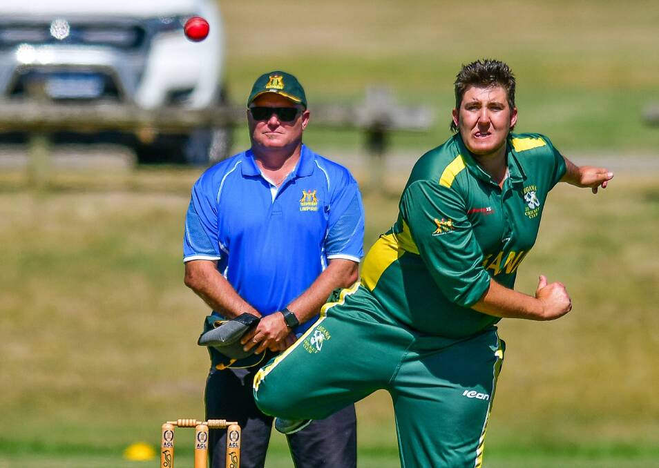 ROTATIONS: Dylan Sharman bowls in Legana's four-wicket loss to ACL. The Durhams needed to win to avoid relegation. Picture: Scott Gelston