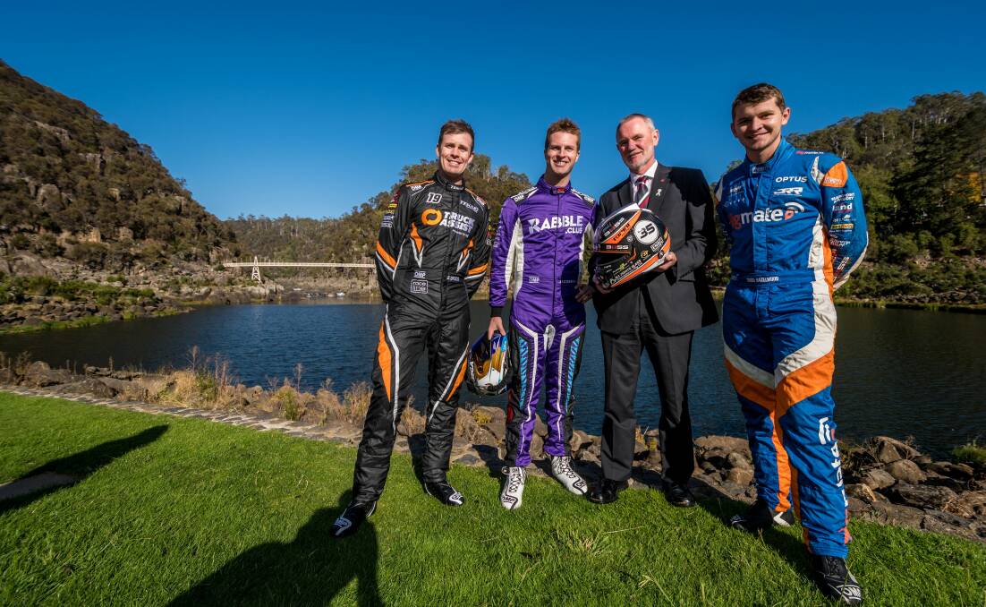 AMONG FRIENDS: Todd Hazelwood (right) at Cataract Gorge in 2019 with Jack Le Brocq, Garry Jacobson, and Launceston Mayor Albert van Zetten. Picture: Phillip Biggs