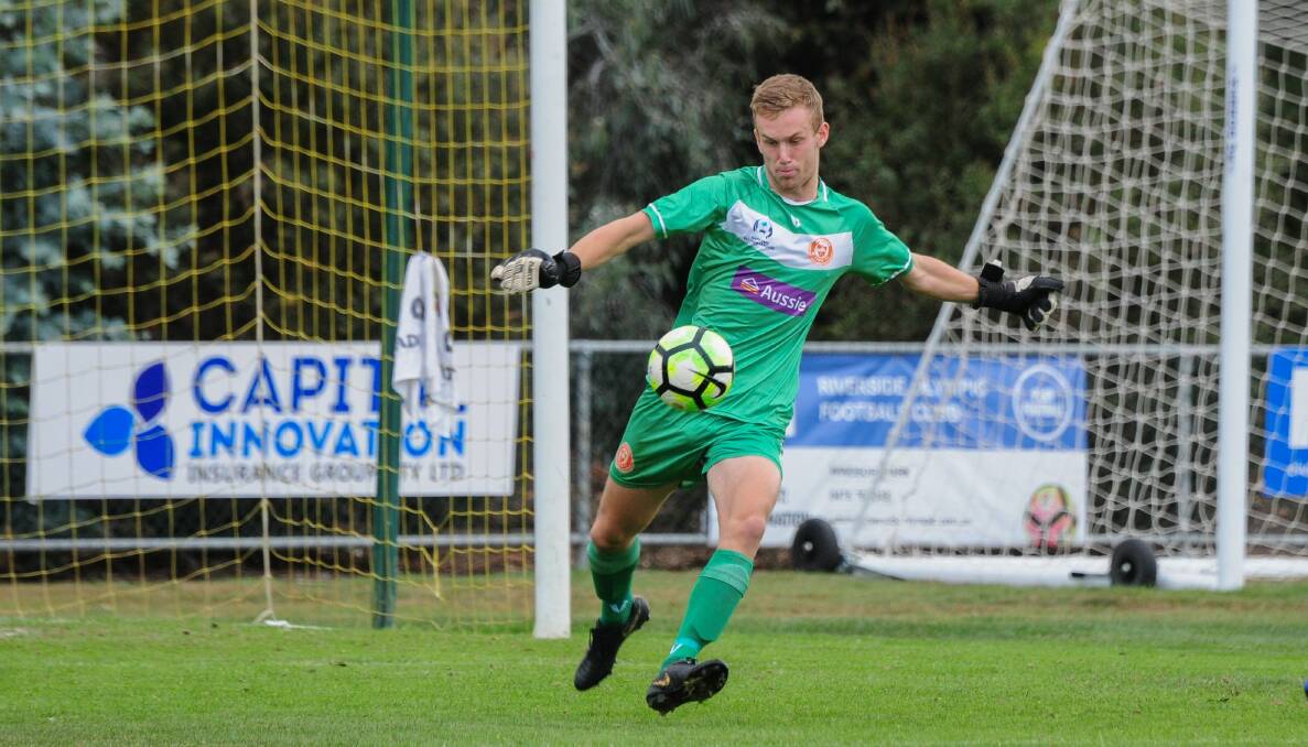BIG IN: Riverside Olympic goalkeeper Jarrod Hill will return for this weekend's trip to NPL Tasmania whipping boy Clarence. Picture: Paul Scambler 