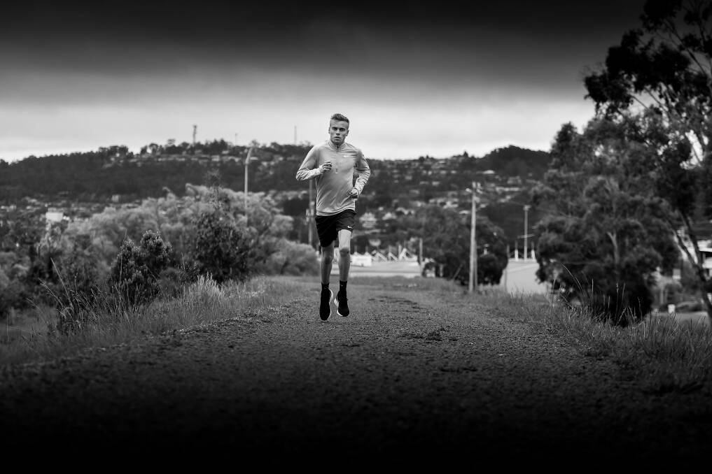 RUNNING MAN: Stewart McSweyn trains in Launceston. The 23-year-old has blossomed into one of the country's best middle distance athletes. Picture: Scott Gelston