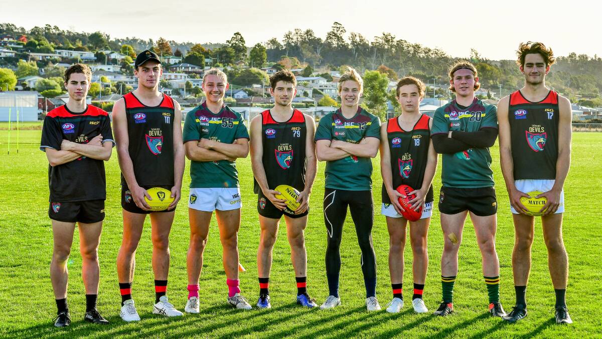 HISTORY MAKERS: 2019 Devils Jared Dakin, Jackson Callow, Harvey Griffiths, Ben Simpson, Isaac Chugg, Oliver Sanders, Will Harper and Sam Bruinewood. Picture: Scott Gelston