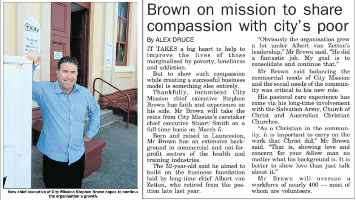 A story in The Examiner upon Mr Brown's appointment in 2012. 