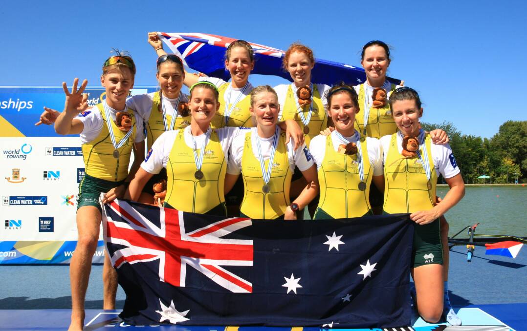 FLYING THE FLAG: Tamar Rowing Club's Ciona Wilson (back right) will train for Tokyo on her home river after smoke forced the national training squad to relocate. Picture: Rowing Australia