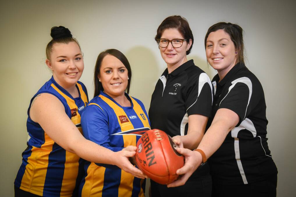 GRAND FINAL FOES: Evandale's Courtney Grice and Kylie Downie and Scottsdale duo Miranda Oliver and Cara Howlett. Picture: Paul Scambler