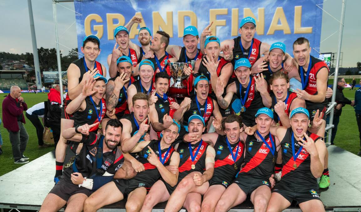 FAMILIAR SIGHT: North Launceston celebrates its fifth premiership in six years after devouring Lauderdale in the grand final. Picture: Phillip Biggs 