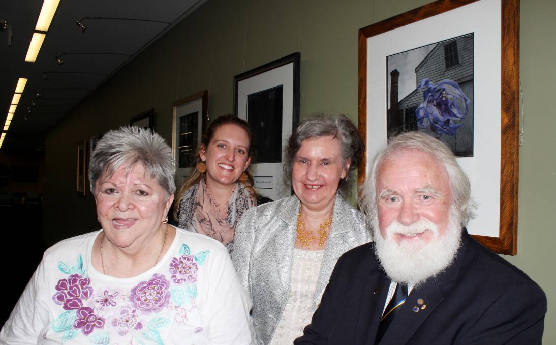 ONE LIFE IN ONE IMAGE: Kanangra resident Marsha Steers, Creative Ageing Festival coordinator Alex Morse, Kanangra resident Marrian Smith and LGH visual arts chairman Paul Richards at the opening of the Life Portraits exhibition. Picture: Hamish Geale 