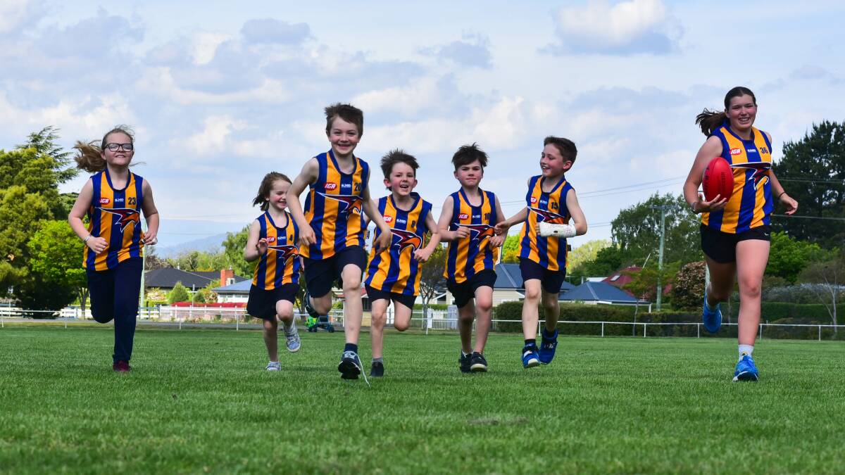 FUTURE: Evandale Football Club junior players Poppy Boyd, Olive Byrne, Bobby Byrne, Isaac Briede, Quinn Briede, Darcy Boxhall and Charlotte Layton. Picture: Neil Richardson