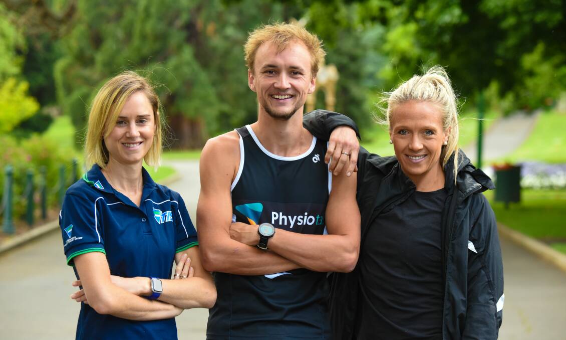TALENTED TRIO: Injured Olympian Milly Clark will fire the starter's gun for 5km handicap runners Josh Harris and Kate Pedley at Sunday's Stan Siejka Classic. Picture: Paul Scambler 