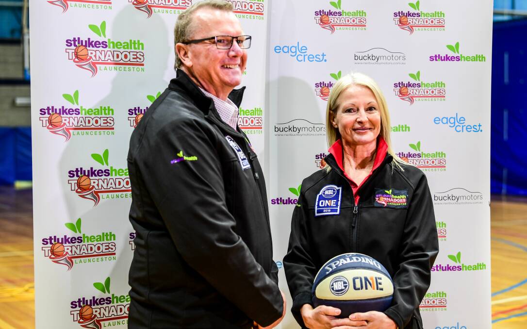 ALL IN HAND: Launceston Tornadoes chairman Neil Grose and coach Sarah Veale. Picture: Neil Richardson
