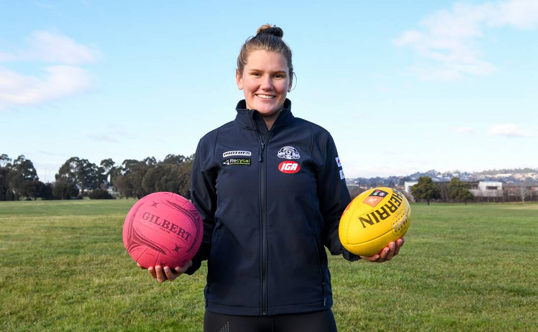 DOUBLE TROUBLE: Up-and-coming Cavaliers netballer Monique Dufty has taken up football this season. Pictures: Neil Richardson 