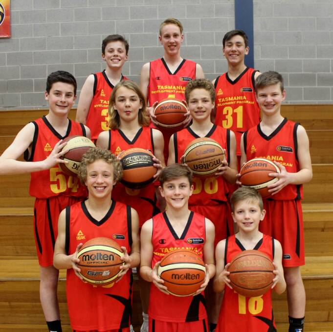 READY TO PICK AND ROLL: Under-14 players Aiden Gibson, Lachy Brewer, Tom Beaumont (back), Logon Howe, Ryley Sanders, Axell Panton, Ryan Leonard (middle), Max Hollister, Oliver Baldock, Max Lyndon (front). Picture: Hamish Geale