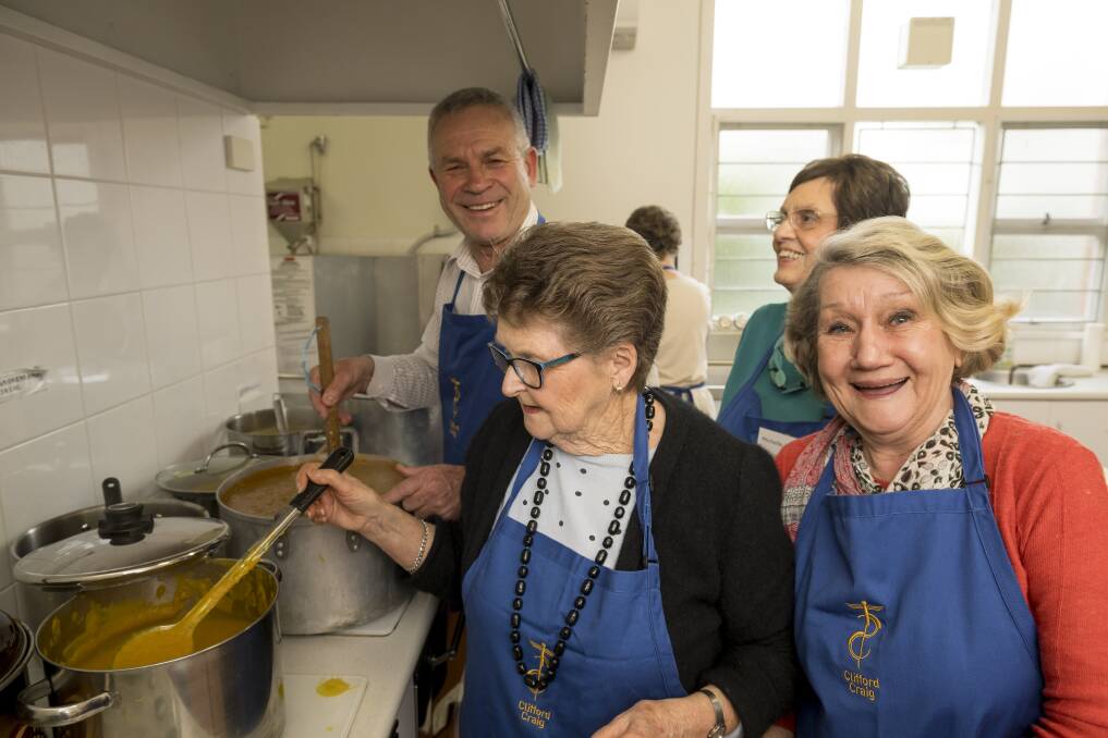 Grahame Foster, Helen Richardson, Michelle Holmes and Vicki Beresford in the kitchen ahead of Thursday's luncheon. Picture by Phillip Biggs