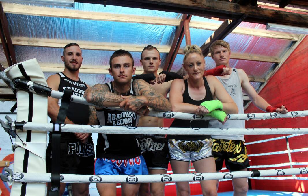 READY FOR ACTION: Legion co-promoter Jacob Gelston with fighters Kayne Jarman, Kyle Lanham, Manda Gleeson and Russell Dalco. Picture: Hamish Geale