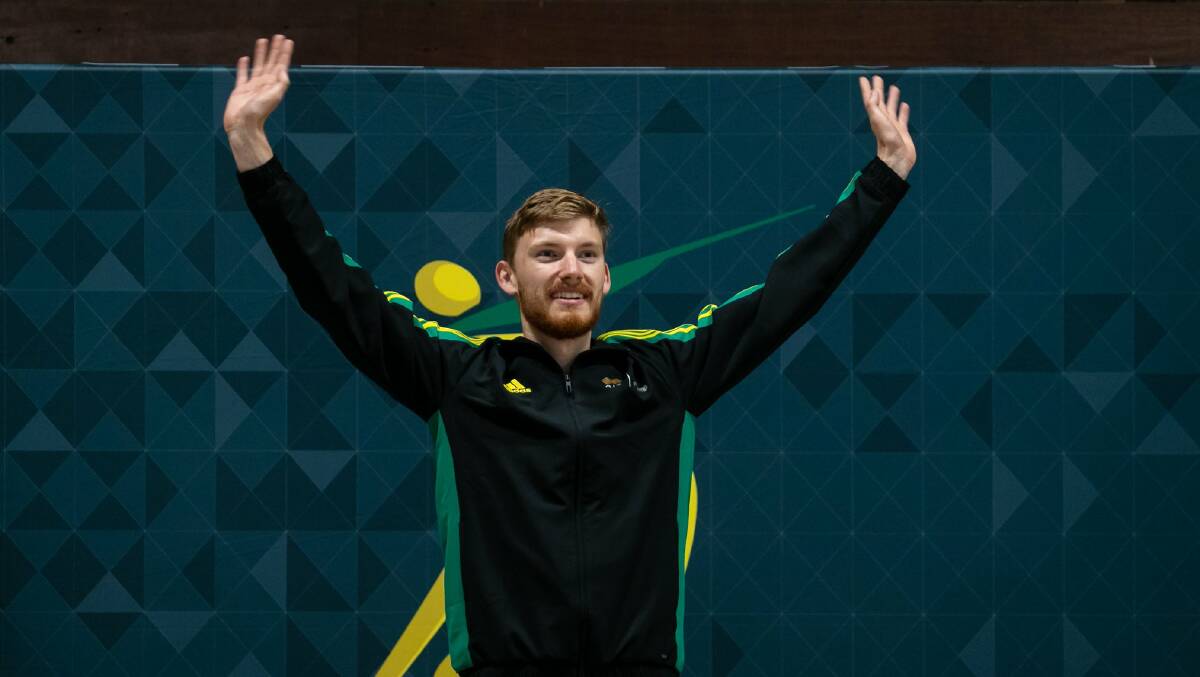 WINNER: Bailey Groves celebrates on the podium in Sydney. Pictures: Shooting Australia