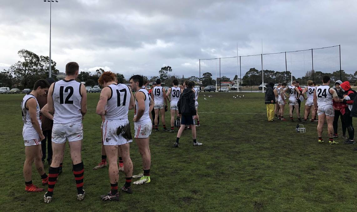 HUDDLE UP: North Launceston players gather round at quarter time. Picture: Twitter