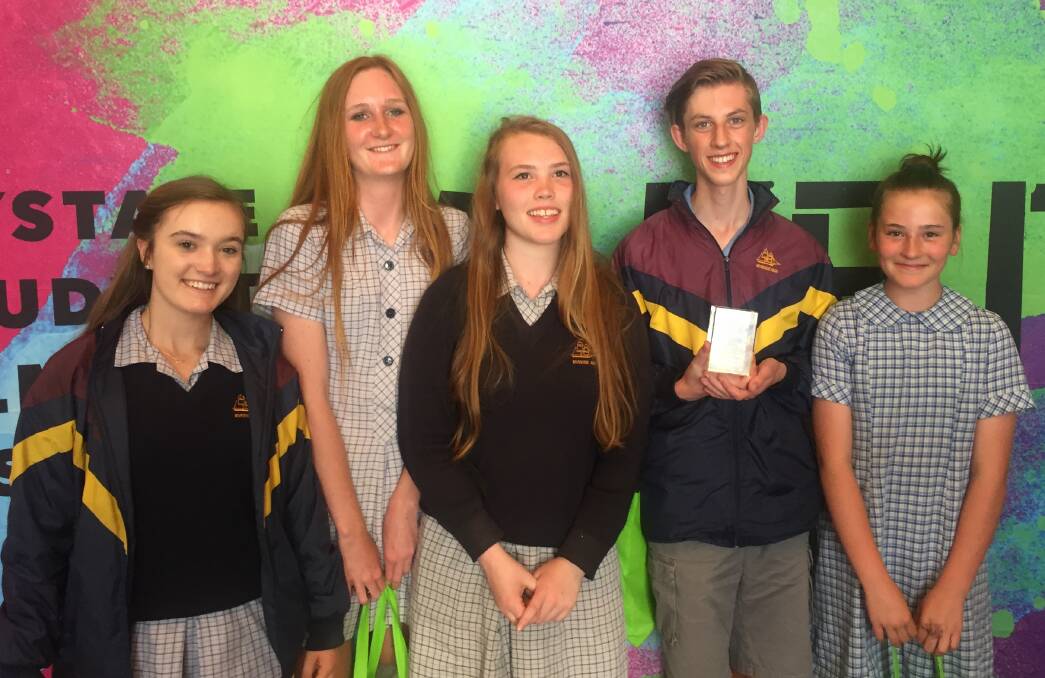 MOVIE MAKERS: Riverside High School's Jessica Faulkner, Sienna Cook, Mia Deans, Joel Parkinson and Trevallyn Primary School's Anya Deans. Picture: Supplied