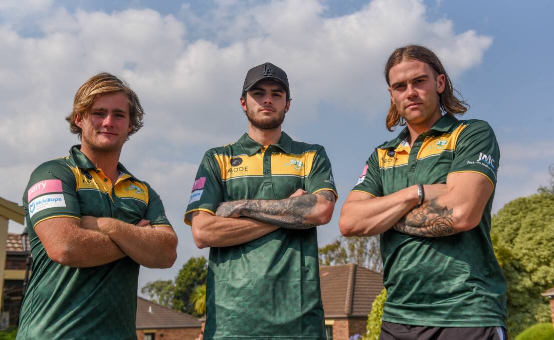 SHARK NOW A SAINT: St Pats ruckman Jye Balym is flanked by fellow Saints recruits Luke Walsh and Luke Tepper. Picture: Paul Scambler